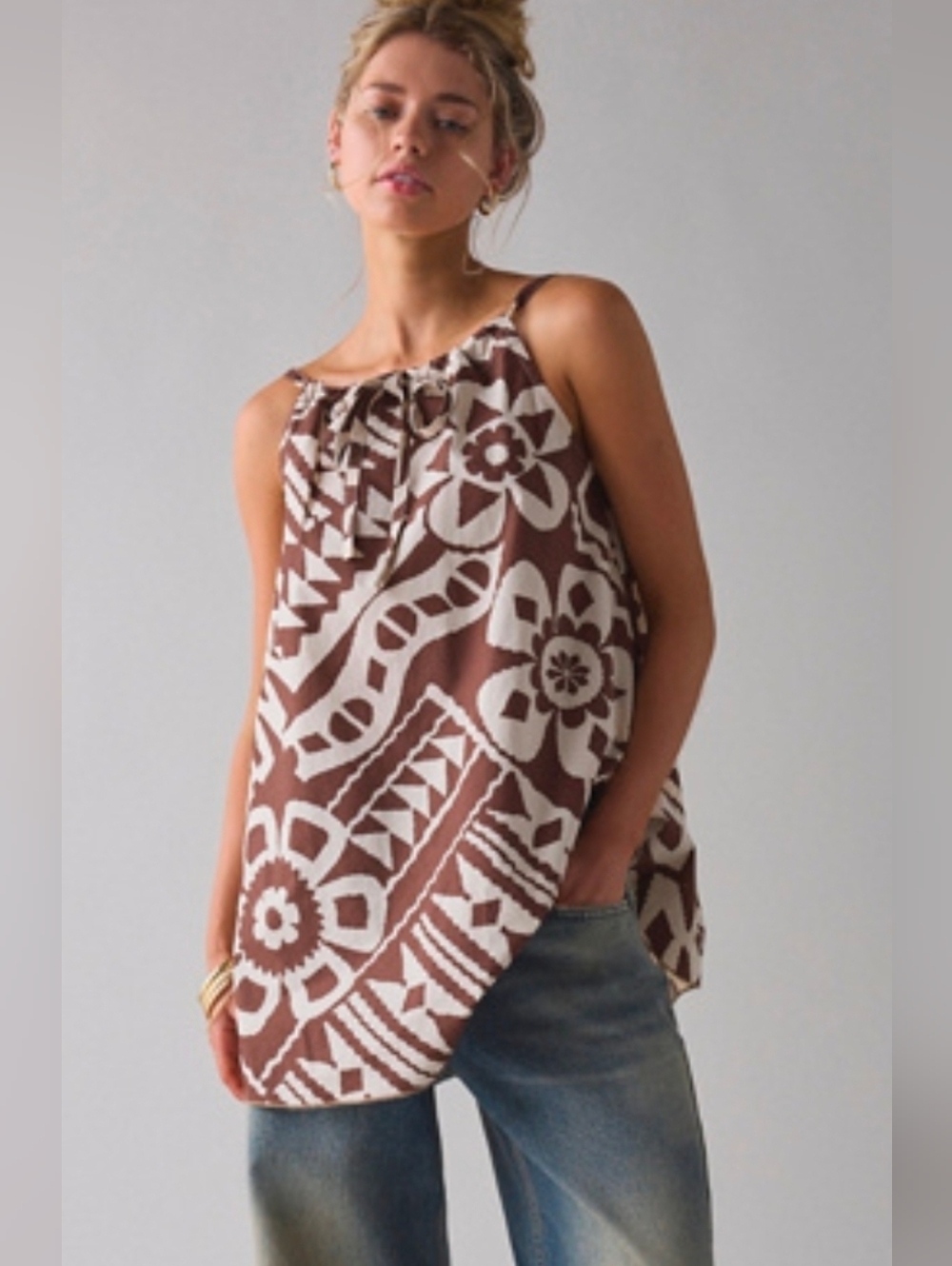 Urban Outfitters Brown Floral Geo Trapeze Mini Dress - Picture 3 of 6